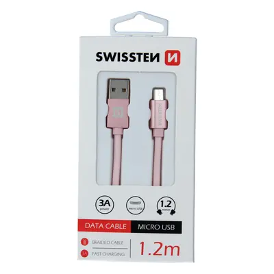 Datový kabel Swissten Textile USB/MicroUSB, 1,2m, růžovo/zlatý