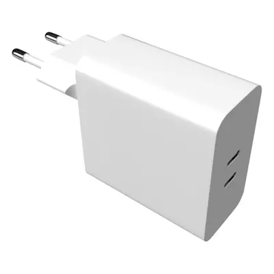 Síťová nabíječka FIXED s 2x USB-C výstupem, podpora PD, 65W, bílá