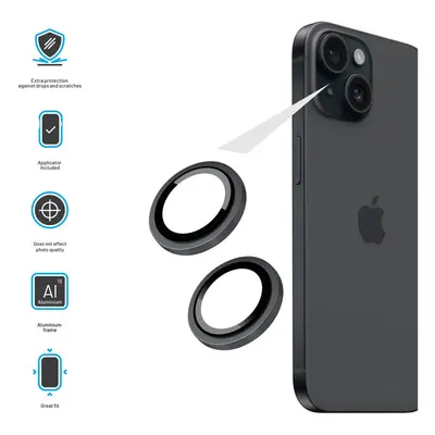 Ochranná skla čoček fotoaparátů FIXED Camera Glass pro Apple iPhone 15/15 Plus, space gray