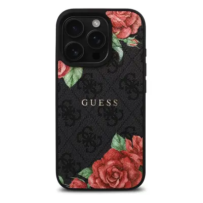 Zadní kryt Guess PU Leather 4G Roses MagSafe Zadní pro Apple iPhone 16 Pro Max, černá