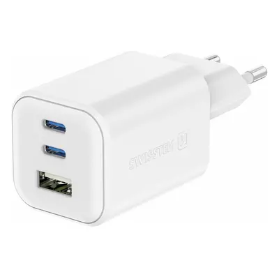 SWISSTEN SÍŤOVÝ ADAPTÉR GaN 2x USB-C 65W PD + 1x USB-A 18W QC BÍLÝ