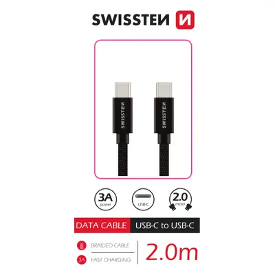 Datový kabel Swissten Textile USB-C/USB-C, 2m, černá