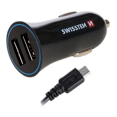 Nabíječka do auta Adapter CL SWISSTEN 2x USB + kabel 2,4A, černá (BLISTR)