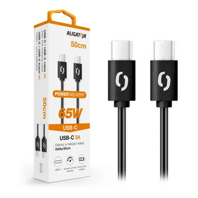 Datový kabel Aligator Power 65W, USB-C/USB-C 3A, 0,5m černá