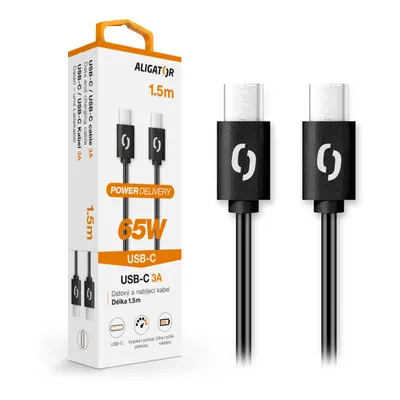 Datový kabel Aligator Power 65W, USB-C/USB-C 3A 1,5m, černá