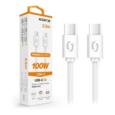 Datový kabel Aligator Power 100W, USB-C/USB-C 5A, 2,5m bílá