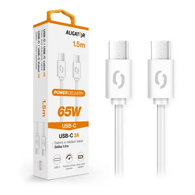 Datový kabel Aligator Power 65W, USB-C/USB-C 3A 1,5m, bílá