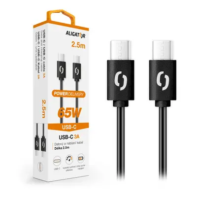 Datový kabel Aligator Power 65W, USB-C/USB-C 3A, 2,5m, černá