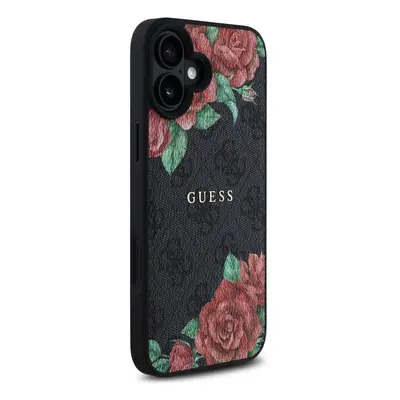 Zadní kryt Guess PU Leather 4G Roses MagSafe Zadní pro Apple iPhone 16, černá