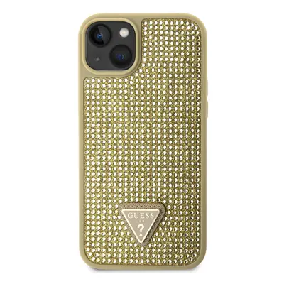 Zadní kryt Guess Rhinestones Triangle Metal Logo pro Apple iPhone 14, zlatá