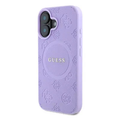 Zadní kryt Guess Saffiano Peony Stamp MagSafe pro Apple iPhone 16, fialová