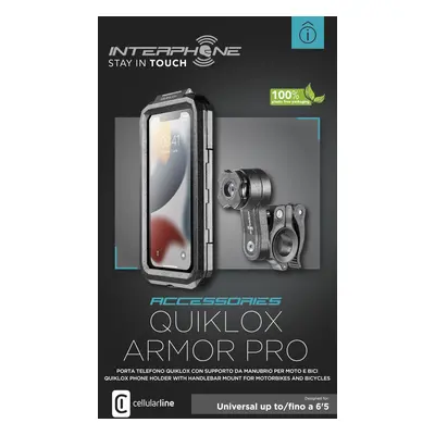 Univerzální voděodolné pouzdro Interphone Armor Pro, úchyt na řídítka QUIKLOX, max. 6,5", černá