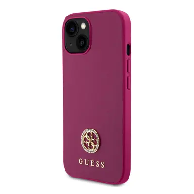 Zadní kryt Guess PU 4G Strass Metal Logo pro Apple iPhone 15, růžová