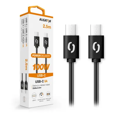 Datový kabel Aligator Power 100W, USB-C/USB-C 5A, 2,5m černá