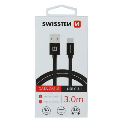 Datový kabel Swissten Textile USB/USB-C, 3,0m, černý