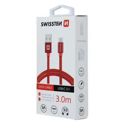 Datový kabel Swissten Textile USB/USB-C, 3,0m, červený