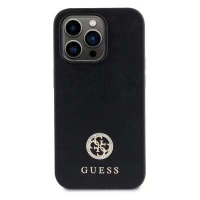 Zadní kryt Guess PU 4G Strass Metal Logo pro Apple iPhone 15 Pro, černá