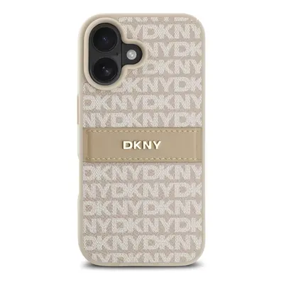 Zadní kryt DKNY PU Leather Repeat Pattern Tonal Stripe pro Apple iPhone 16, růžová