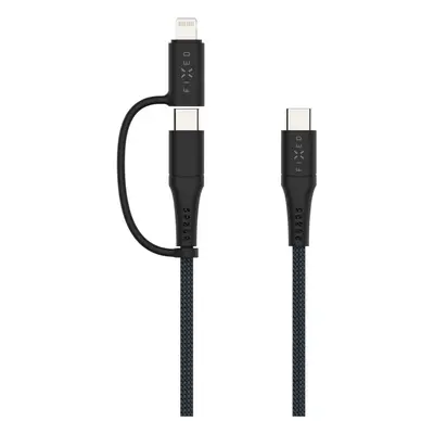 Dlouhý nabíjecí a datový opletený kabel FIXED, USB-C/USB-C a Lightning adaptér, PD, 3m, MFi, PD 