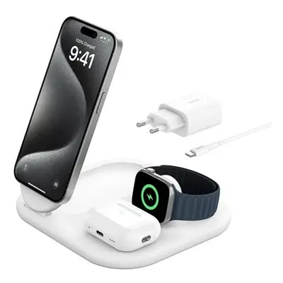 Magnetický nabíjecí stojan Belkin Boost Charge™ Qi2 15W 3v1, skládací bílá