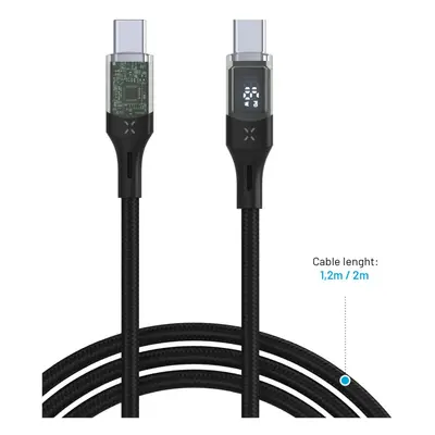 Nabíjecí a datový kabel FIXED s displejem, USB-C/USB-C, podpora PD, 1.2m, USB 2.0, 100W, černá