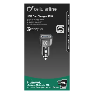 Autonabíječka CellularLine Qualcomm® Quick Charge 3.0, 18W, USB výstup, černá