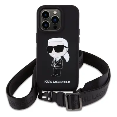 Zadní kryt Karl Lagerfeld Liquid Silicone Crossbody popruh Ikonik pro Apple iPhone 15 Pro Max, č