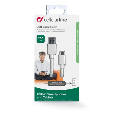 USB datový kabel Cellularline s USB-C a Power Delivery (PD), 60W max, 2m, bílý