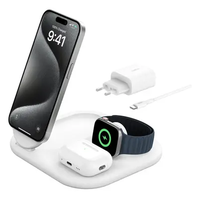 Skládací dobíjecí stojan Belkin Boost Charge Qi2 5w Magnetic 3in1, bílá