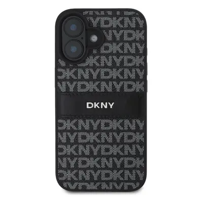 Zadní kryt DKNY PU Leather Repeat Pattern Tonal Stripe pro Apple iPhone 16 Plus, černá