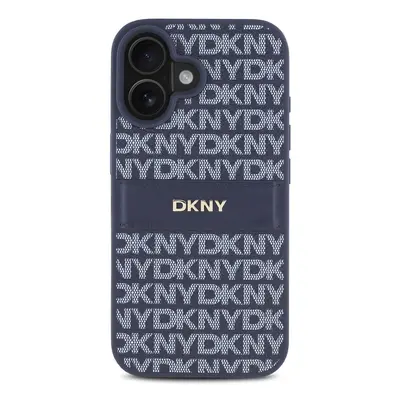 Zadní kryt DKNY PU Leather Repeat Pattern Tonal Stripe pro Apple iPhone 16, modrá