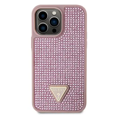 Zadní kryt Guess Rhinestones Triangle Metal Logo pro Apple iPhone 15 Pro Max, pink