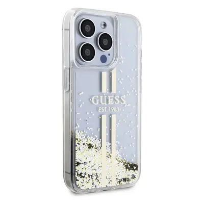 Zadní kryt Guess PC/TPU Liquid Glitter Gold Stripe Zadní pro Apple iPhone 15 Pro, transparentní