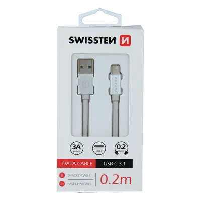 Datový kabel Swissten Textile USB/USB-C, 0,2m, stříbrný