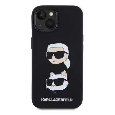 Zadní kryt Karl Lagerfeld Liquid Silicone Karl and Choupette Heads pro Apple iPhone 15, černá