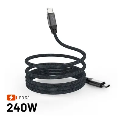 Magnetický nabíjecí a datový opletený kabel FIXED, USB-C/USB-C, podpora PD, 1.2m, USB 2.0, 240W,