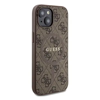 Zadní kryt Guess PU Leather 4G Colored Ring MagSafe pro Apple iPhone 15, hnědá