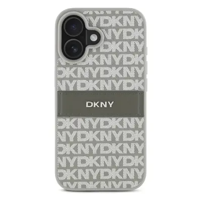 Zadní kryt DKNY PU Leather Repeat Pattern Tonal Stripe pro Apple iPhone 16, béžová