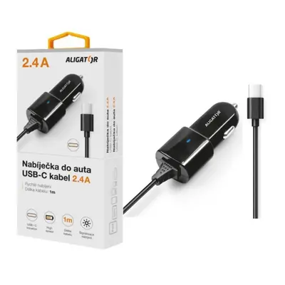 Nabíječka do auta ALIGATOR USB-C, 2.4A, Turbo charge, Black