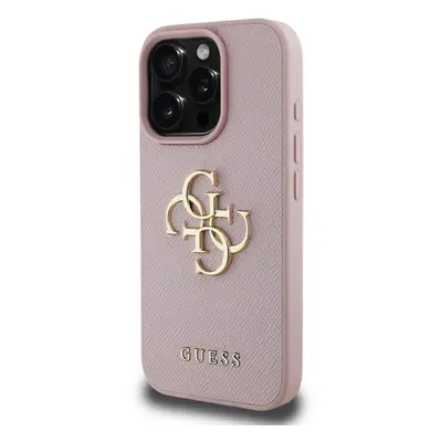 Zadní kryt Guess PU Grained 4G Metal Logo pro Apple iPhone 16 Pro, růžová