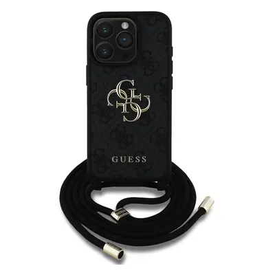 Zadní kryt Guess PU 4G Metal Logo Crossbody Popruh pro Apple iPhone 15 Pro, černá