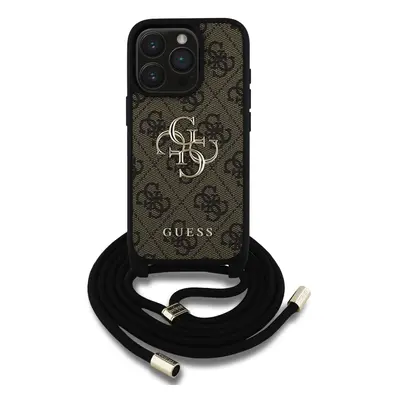 Zadní kryt Guess PU 4G Metal Logo Crossbody Popruh pro Apple iPhone 15 Pro, hnědá