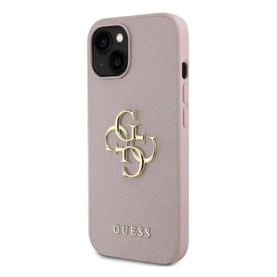 Zadní kryt Guess PU Grained 4G Metal Logo pro Apple iPhone 15, růžová