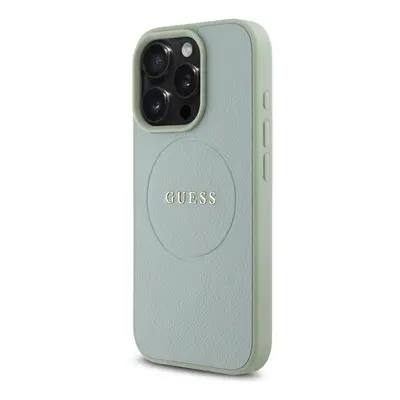 Zadní kryt Guess PU Grained Classic Logo MagSafe pro Apple iPhone 16 Pro, zelená