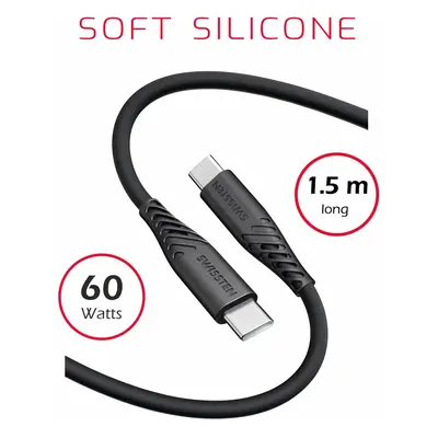 Swissten Soft Silicone USB-C/USB-C 1,5m, 60W černá