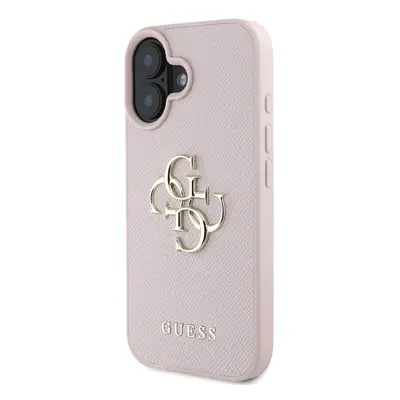 Zadní kryt Guess PU Grained 4G Metal Logo pro Apple iPhone 16, růžová