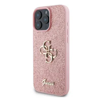 Zadní kryt Guess PU Fixed Glitter 4G Metal Logo pro Apple iPhone 16 Pro Max, růžová