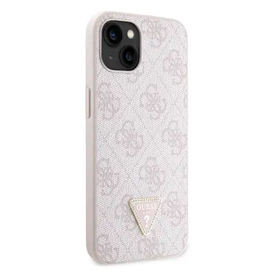 Zadní kryt Guess PU 4G Strass Triangle Metal Logo pro Apple iPhone 15, pink