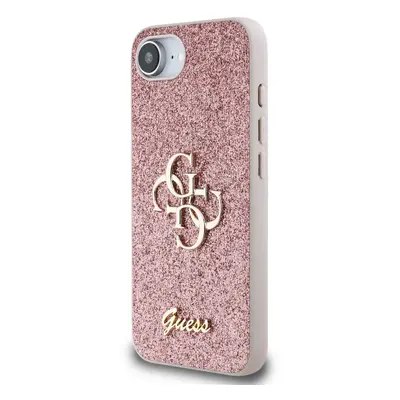 Zadní kryt Guess PU Fixed Glitter 4G Metal Logo pro Apple iPhone 16e, růžová