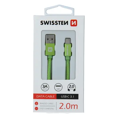 Datový kabel Swissten Textile USB/USB-C, 2,0m, zelený